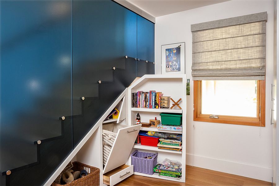 Under stairs storage that disappears when not needed [Design: Square Three Design Studios]