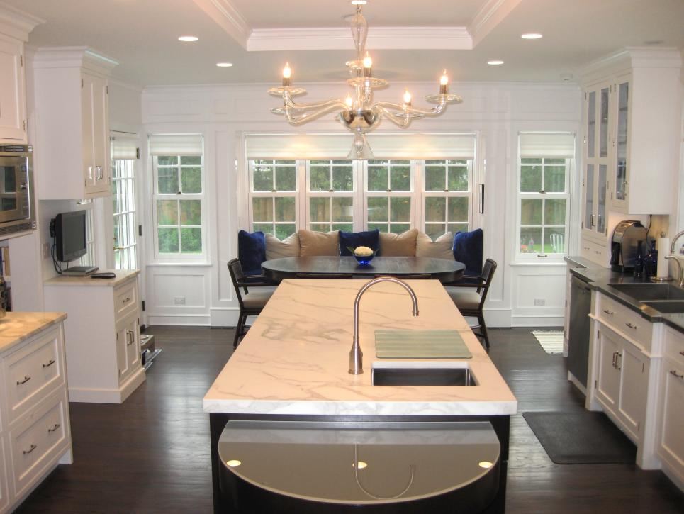 White recessed ceiling in a white kitchen