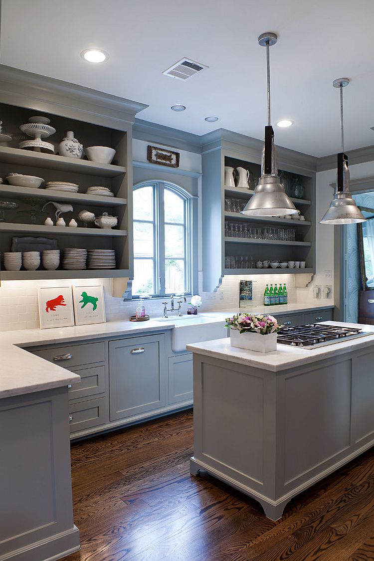 White subway tiles and gray cabinets seem like a timeless combination indeed [Design: Sally Wheat Interiors]
