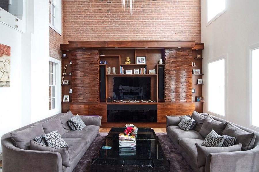 Wood, stone and brick come together in this spacious living area [Design: Vin de Garde MODERN WINE CELLARS]