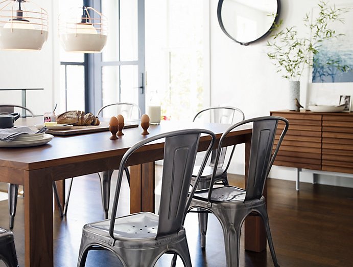 Wooden table discount with metal chairs