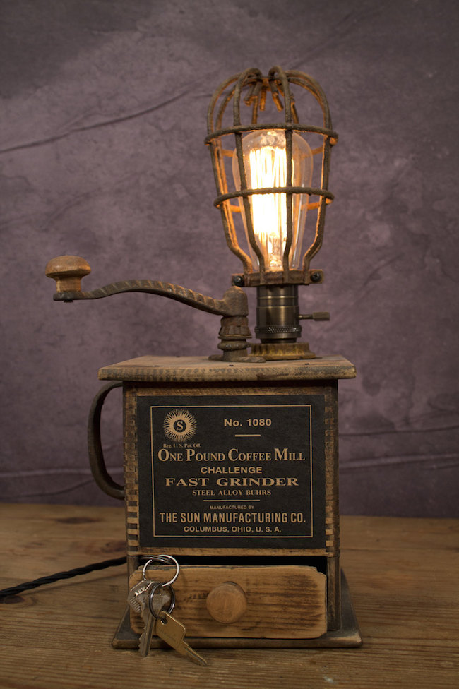 1920's Sun Manufacturing Co. coffee grinder lamp from VintageLightingCo
