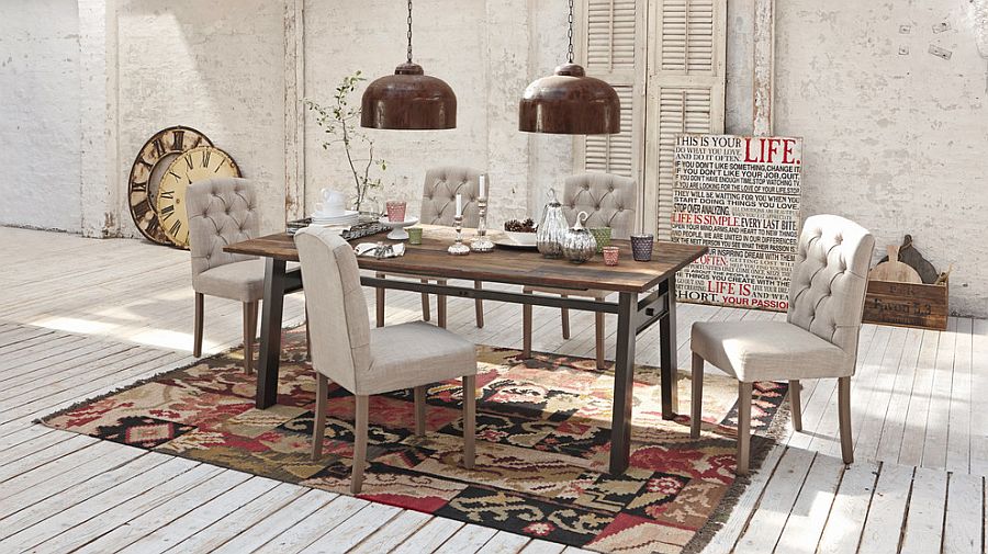 Area rug brings the different elements in the dining space together and defines it [Design: Loberon]