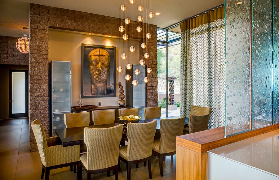 Beautiful Bocci lighting fixture enlivens the modern dining room