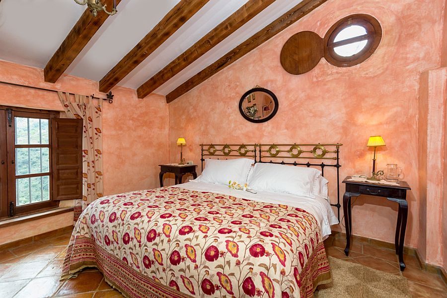 Bedroom of 18th century farm home with fabulous use of color and texture [From: Goyo Photography]