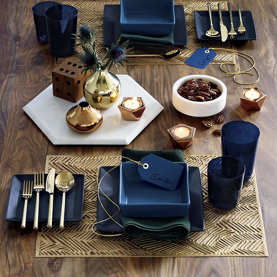 Blue and gold table setting from CB2