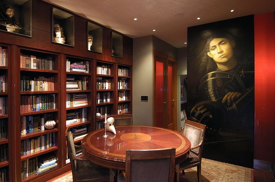 Cherry cabinets and Renaissance era painting turn this dining room into a visual treat [Design: Mark Brand Architecture]