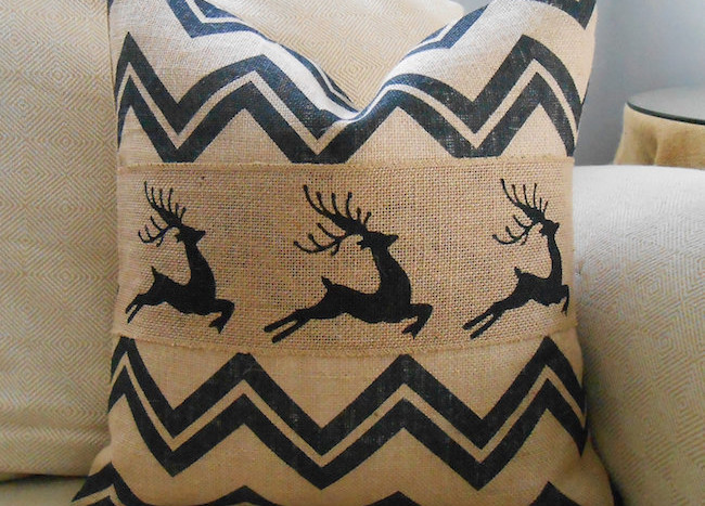 8 Rustic Accent Pillow Ideas To Add Some Coziness This Winter Decoist   Chevron Reindeer Burlap Pillow 650x467 