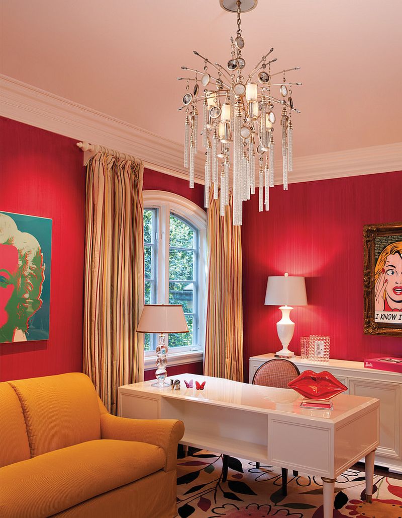 Classy way to use red in the contemporary home office