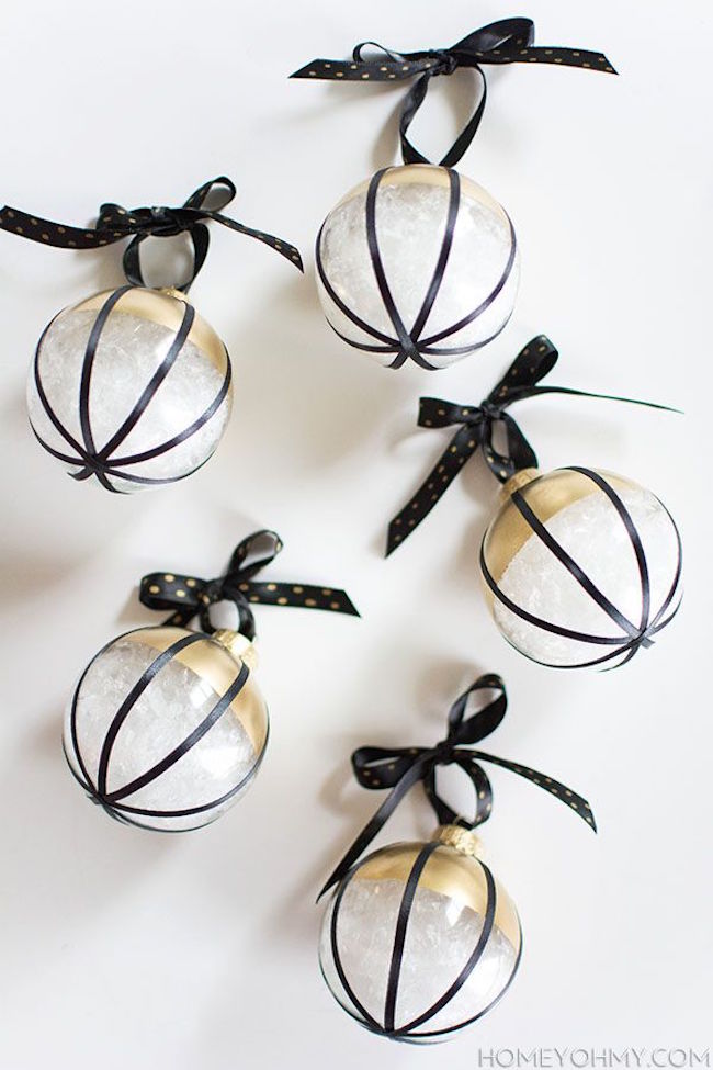 DIY black, white, and gold Christmas ornaments