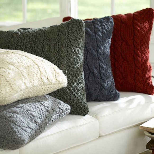 DIY sweater pillows in different colors