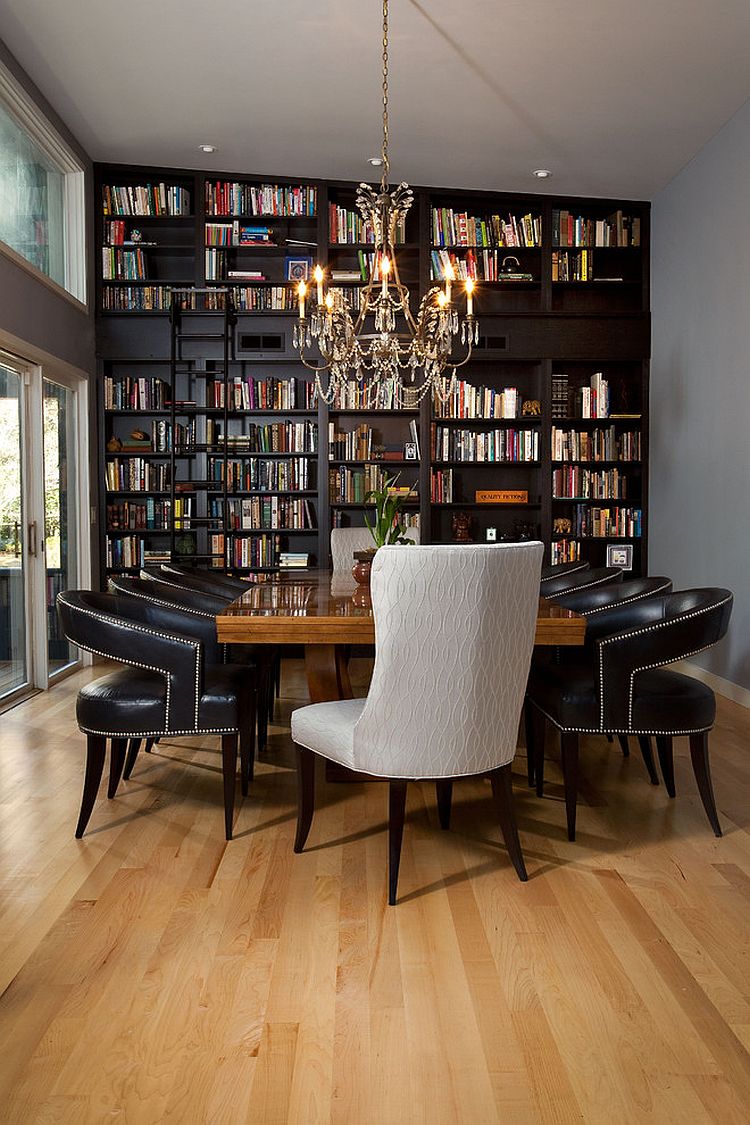 Dining room and home library rolled into one with classic flair