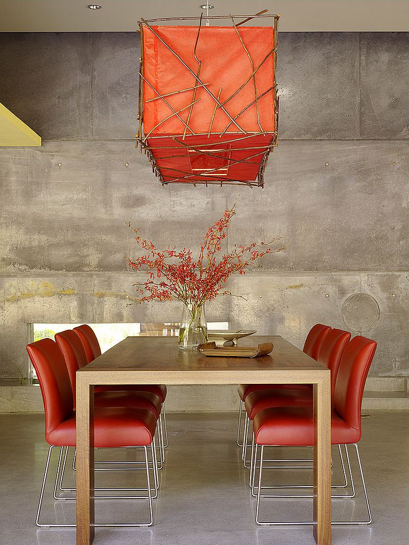 Dining room lighting has an understated oriental elegance