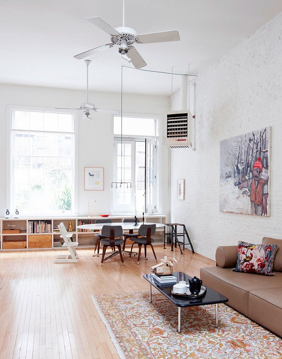 Double height dining space inside the breezy NYC home