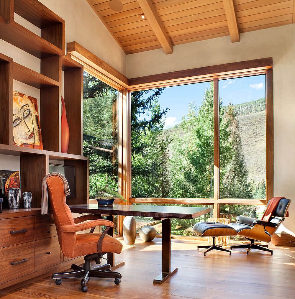 Elegant home office design with mountain views