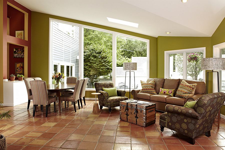 living room with terracotta flooring