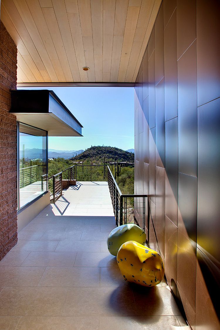 Entry bridge of the Arizona home overlooking the desert landscape