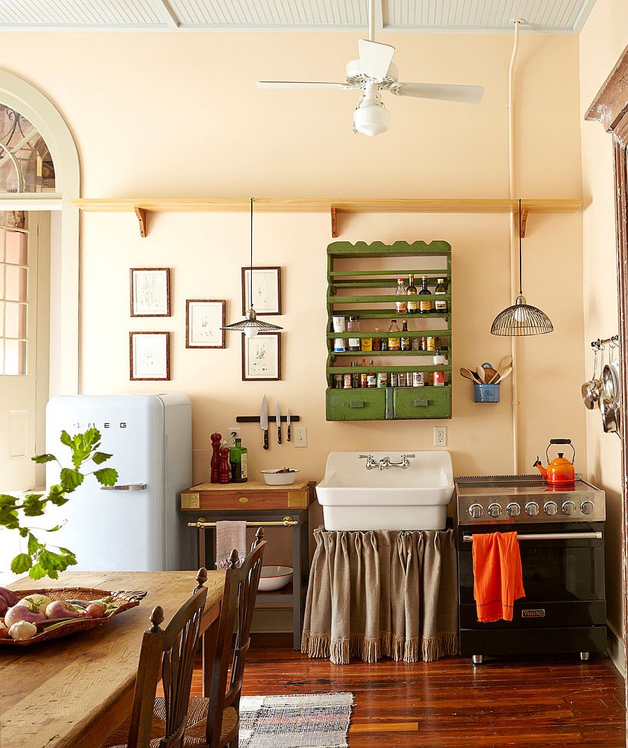 Exquisite shabby chic kitchen celebrates the past and present of the New Orleans home [Design: Logan Killen Interiors]