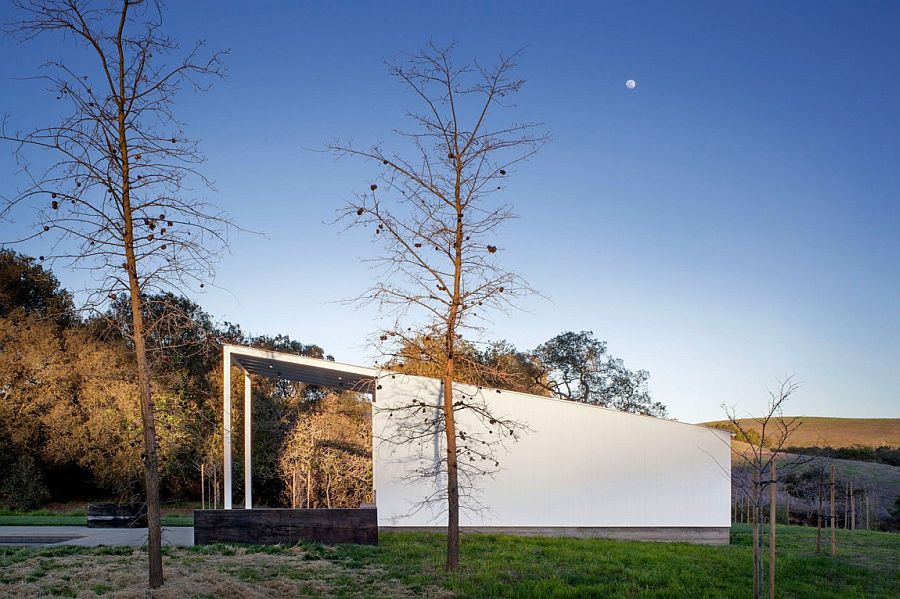 Exterior of the eco-friendly ranch in Chileno Valley with sustainable farming fields all around