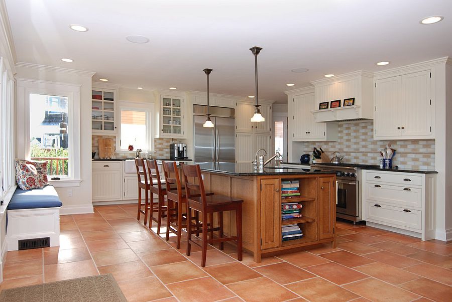 Modern Kitchen Design Ideas with Terracotta Floor Tiles