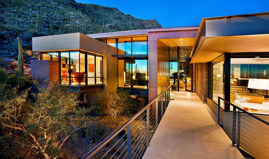 Fabulous entry bridge also acts as a lovely walkway surrounded by the arid landscape