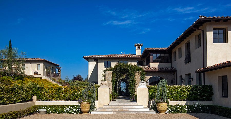 Fabulous entry of the Malibu home with distinct Tuscan appeal