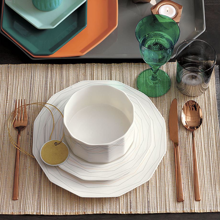 Fall table setting featuring copper flatware from CB2