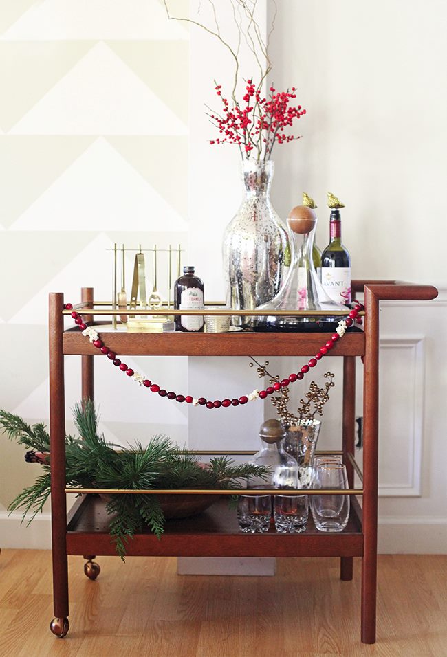 Festive holiday bar cart from In Honor of Design