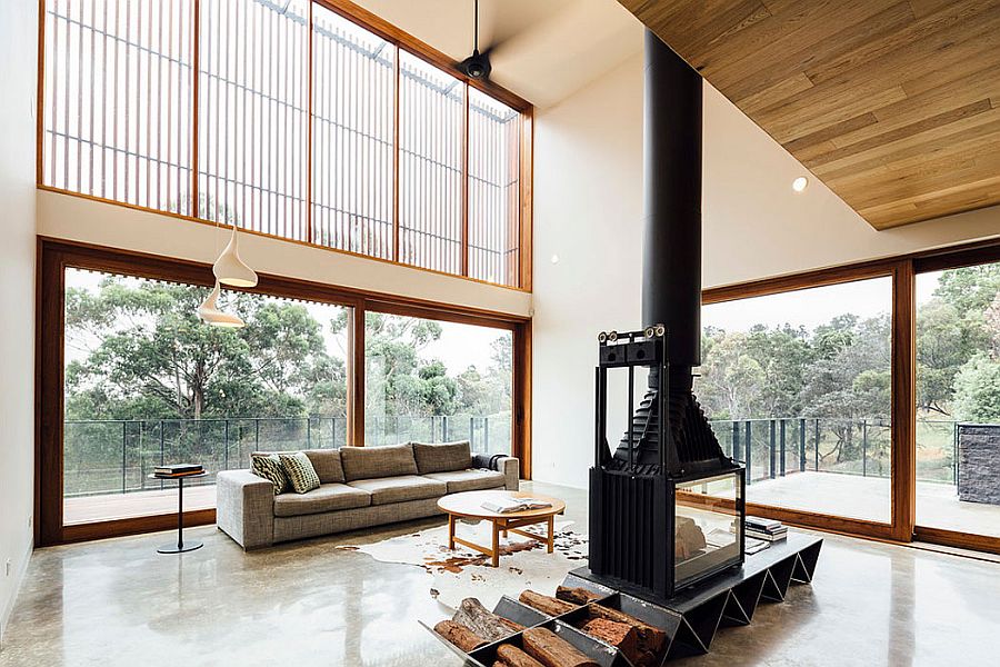 Fireplace adds warnth to the open living area of the Ballarat home