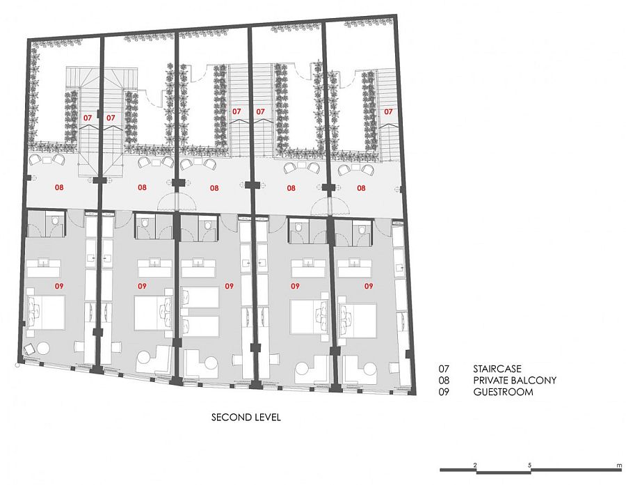 Floor plan of the private balcony and guest rooms at the Loke Thye Kee Residences