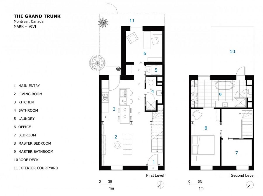 Floor plan of the remodeled row house by Mark+VIVI