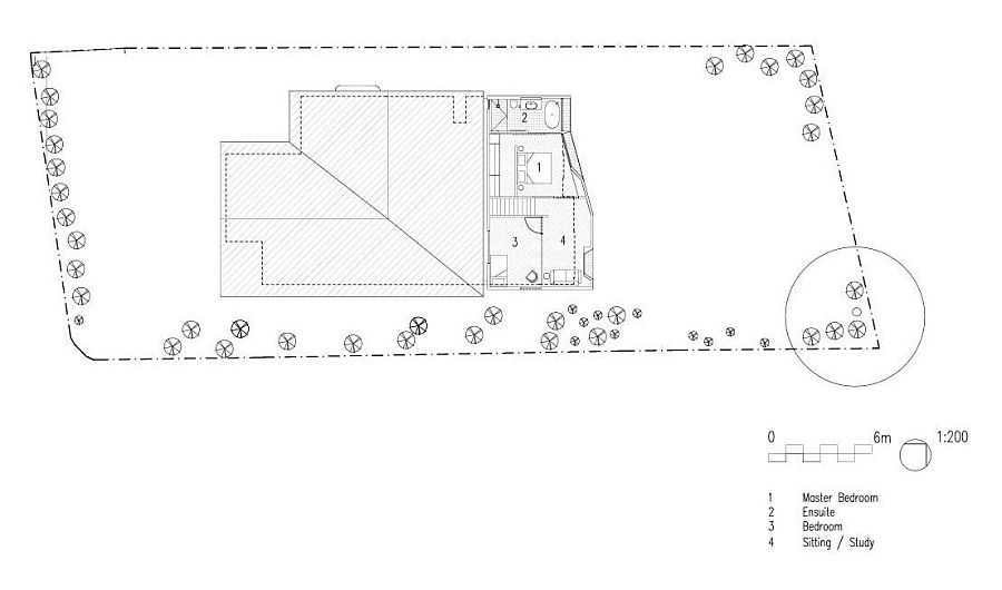 Floor plan of the second level of modern extension for 1920s home in Sandy Bay