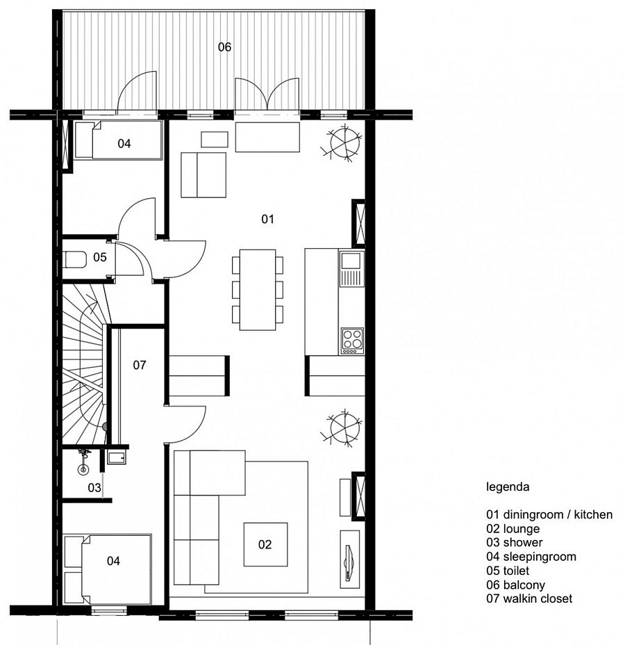 Floor plan of the small renovated top floor Dutch apartment