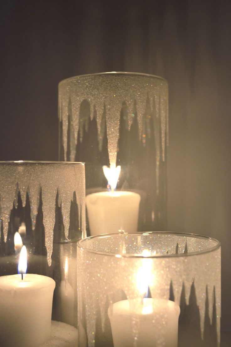 Glitter on glass cylinders made to look like icicles