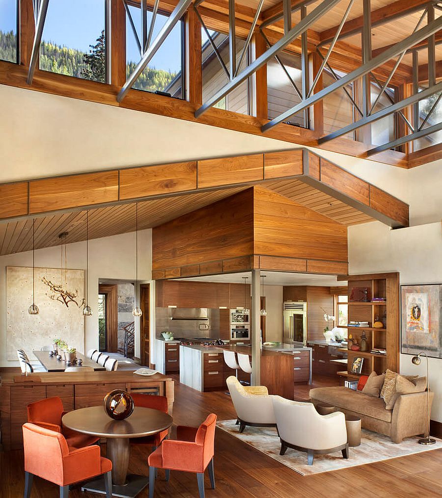 High ceiling and open plan living area of the Vail Residence