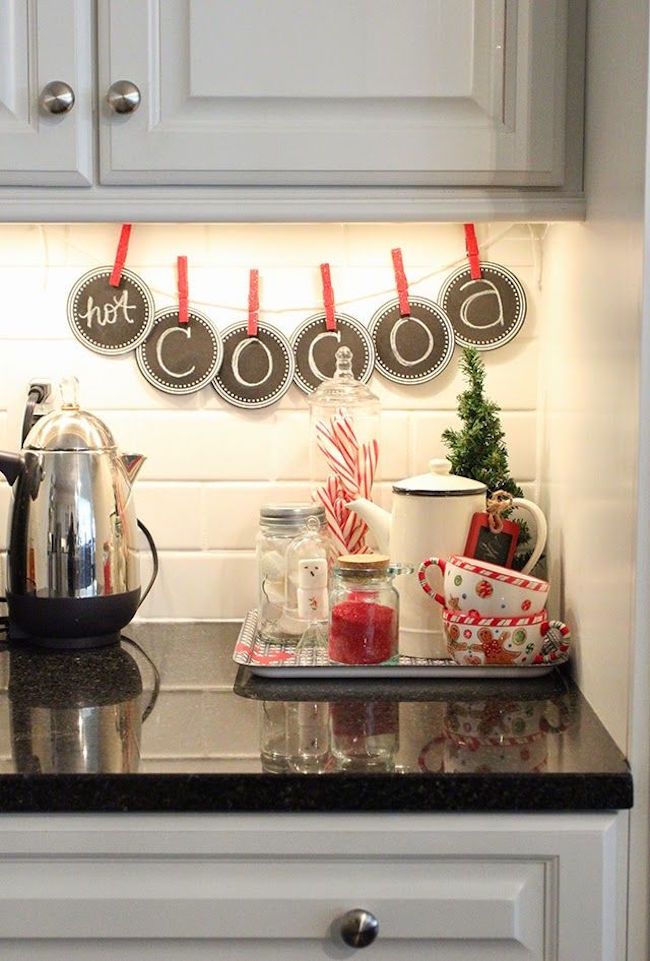 Hot Cocoa holiday themed banner in kitchen