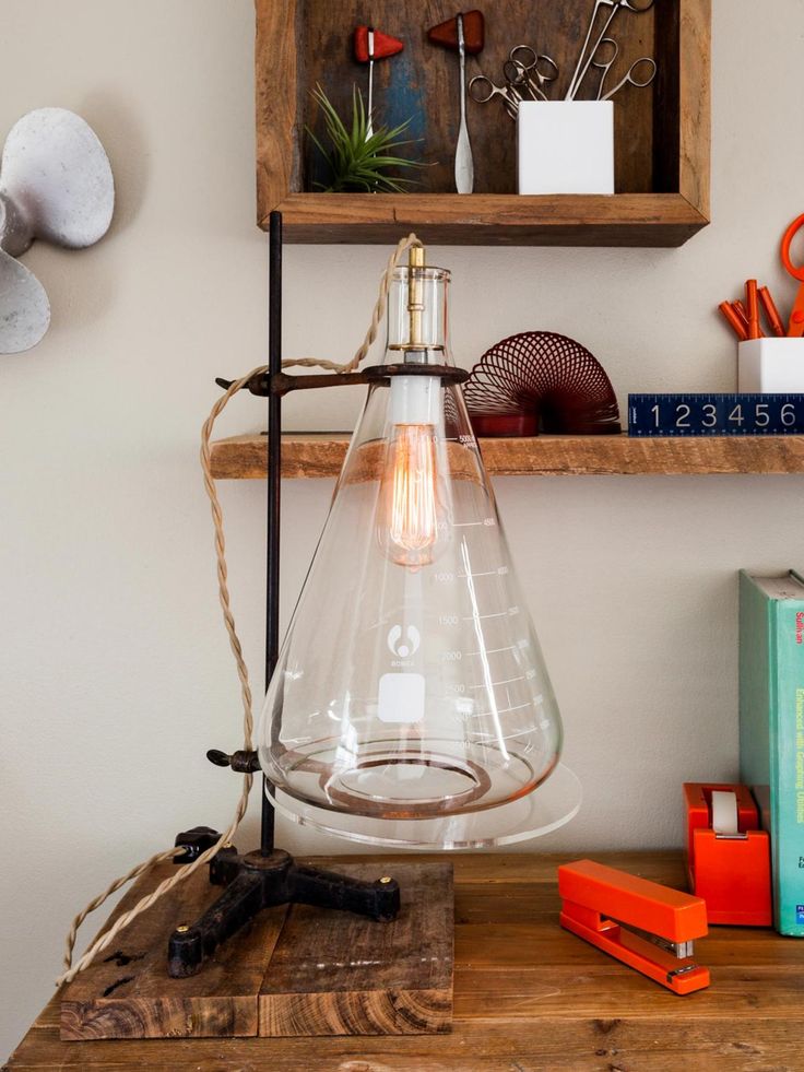 Industrial desk lamp made from an old beaker