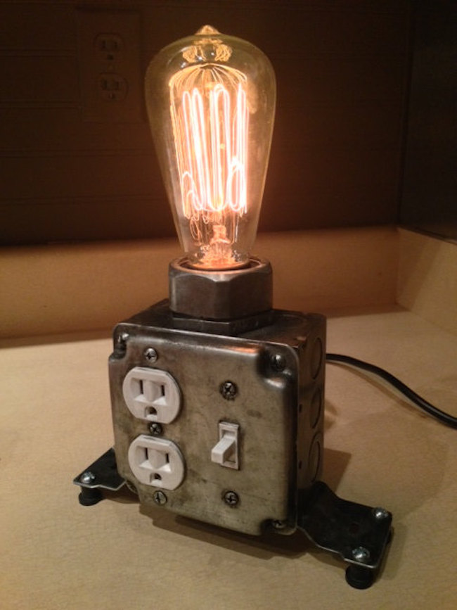 Industrial desk lamp with working plugs from MartyBelkDesigns on Etsy