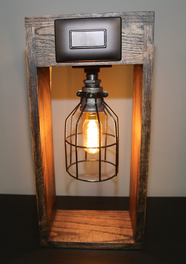 Industrial lamp with oak base from HomeProsPlus