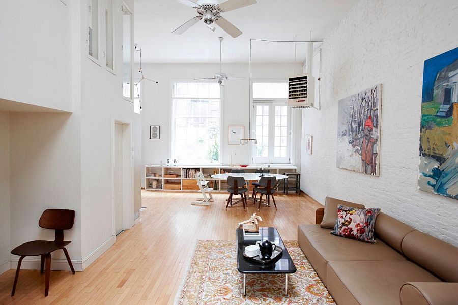 Large and cheerful living area of the classic TriBeCa loft in New York City