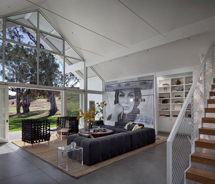 Living room of the Hupomone Ranch with a view of the scenic landscape