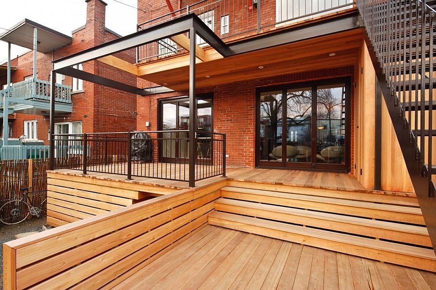 Lovely wood and brick exterior of Condo Louis Hébert in Montreal