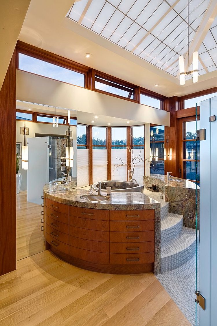 Luxurious modern bathroom design with a soaking tub