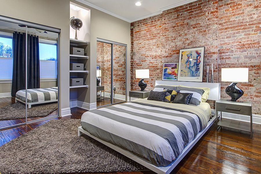 Mirrored closet doors give the bedroom a more spacious look [Design: S&K Interiors]