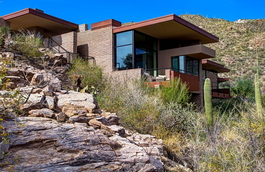 Modern exterior of the elegant mountain home in Tucson, Arizona