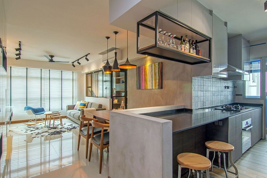 Modern kitchen in gray with delightful backsplash