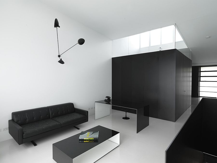 Modern minimal home office in black and white