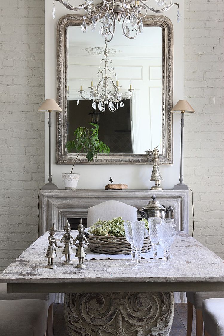 Monochromatic look works well in the shabby chic dining space