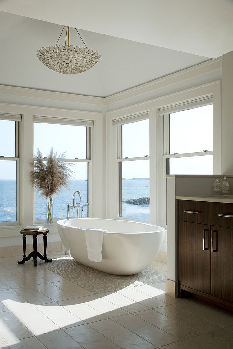 Neutral hues let the view on offer shine through in the master bath [Design: LDa Architecture & Interiors]