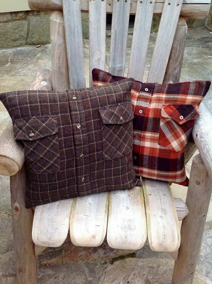 Outdoor accent pillows made from old flannel shirts
